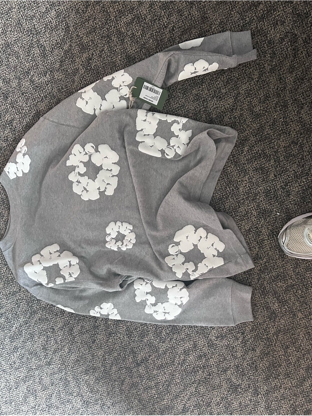 Men's Grey Long Sleeve Sweatshirt with White Floral Print